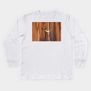 Gold Finch and Old Wooden Fence Kids Long Sleeve T-Shirt